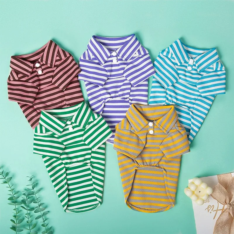 Summer Dog Polo Shirts Pet Dog Vest Striped Dog Clothes Cotton Puppy Pullover Chihuahua Bichon Costume Cat T Shirt Dog Hoodies