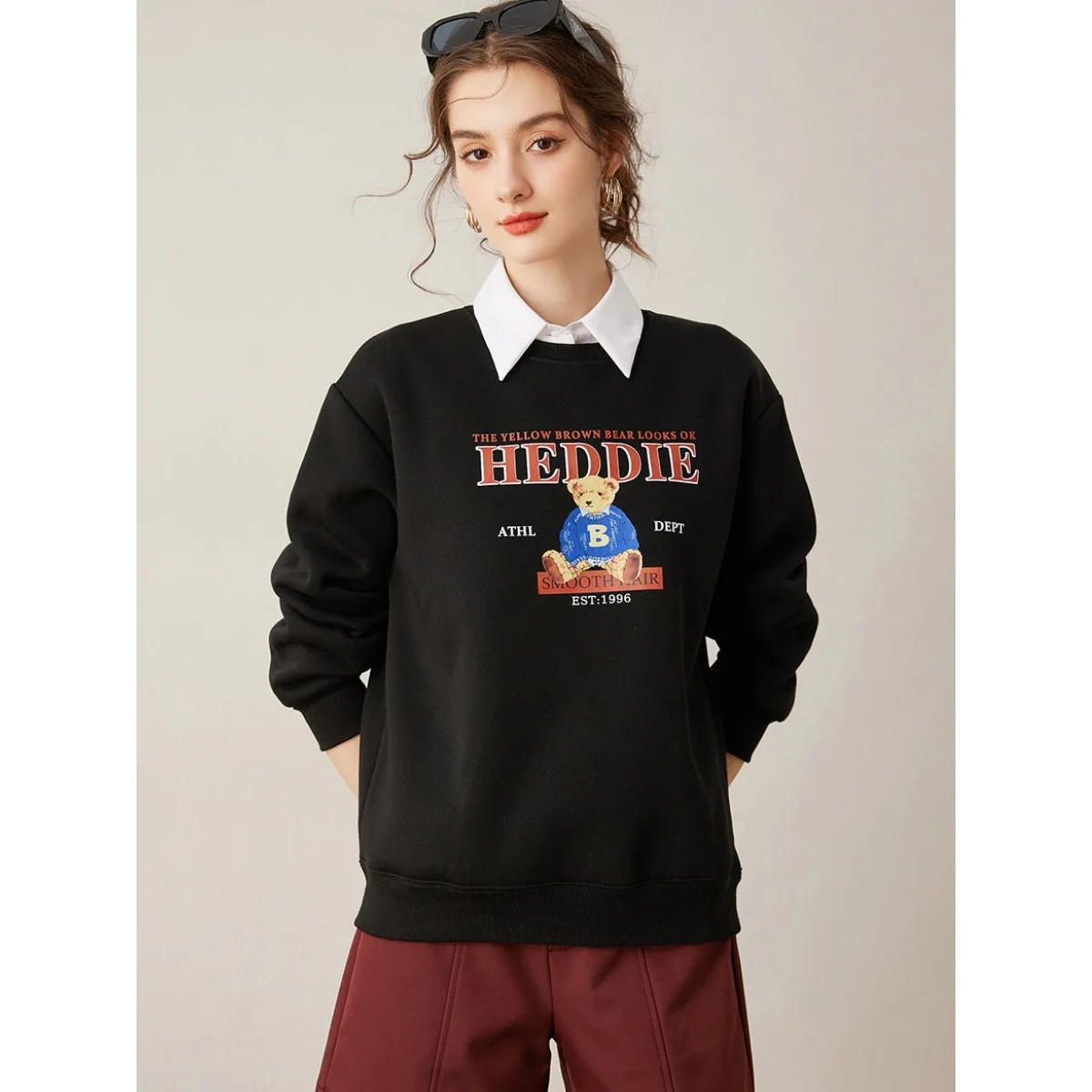 LOUIS YAO Thick Versatile Round Neck Women's Casual Sweatshirts 2025 Winter Winter Thick Velvet Hoodie Personalized Printed Tops