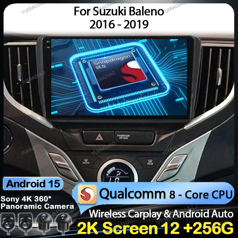Android 15 Car Radio For Suzuki Baleno 2016 2017 2018 2019 Head Unit QLED Multimedia Stereo Video Player GPS NAVI BT 4G WIFI