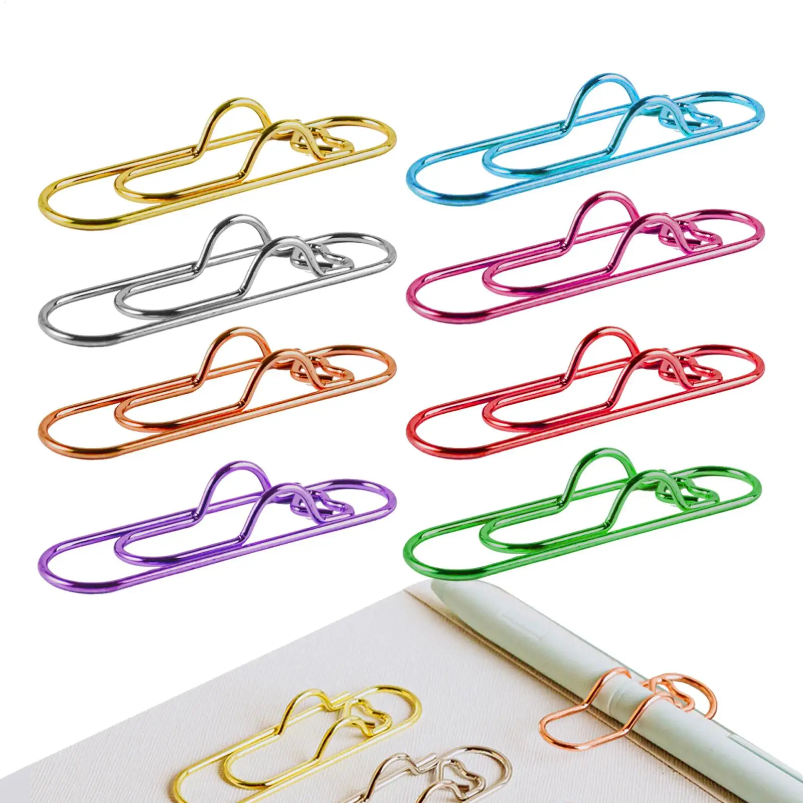 8Pcs Multifunctional Heart Pen Clip, Portable Hanging Pen Button Fixed Seat Paper Clip for Notebook Stationery Accessories