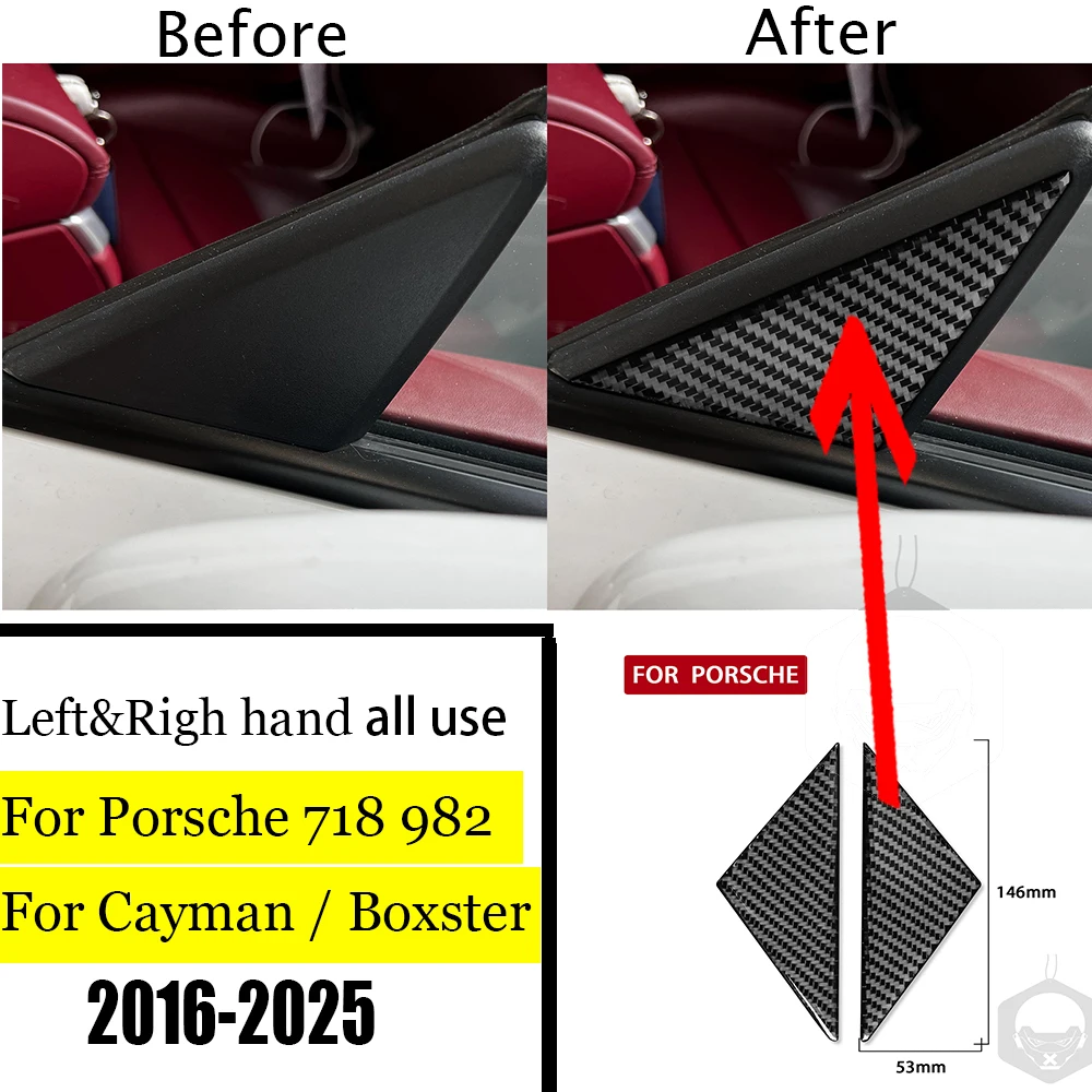 For Porsche Boxster Cayman 718 982 2016-2025 Front Window Triangle Trim Carbon Fiber Sticker Exterior Styling Auto Accessories