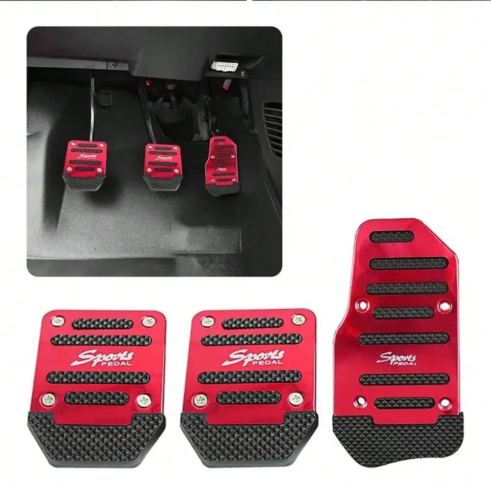 Universal Car Pedal Cover Aluminum Automatic Transmission Brake Fuel Gas Foot Pad Set Kit Pedals Red Blue Silver Non-Slip Tools