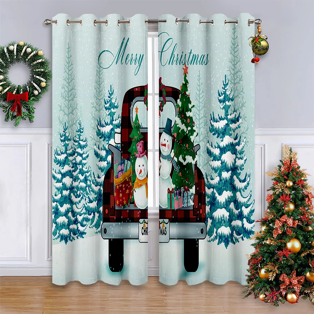 Christmas Snowman Print Curtains, 100% Polyester;Festive Holiday Decor for Children's Rooms and Dining Areas;Great Gift for Kids