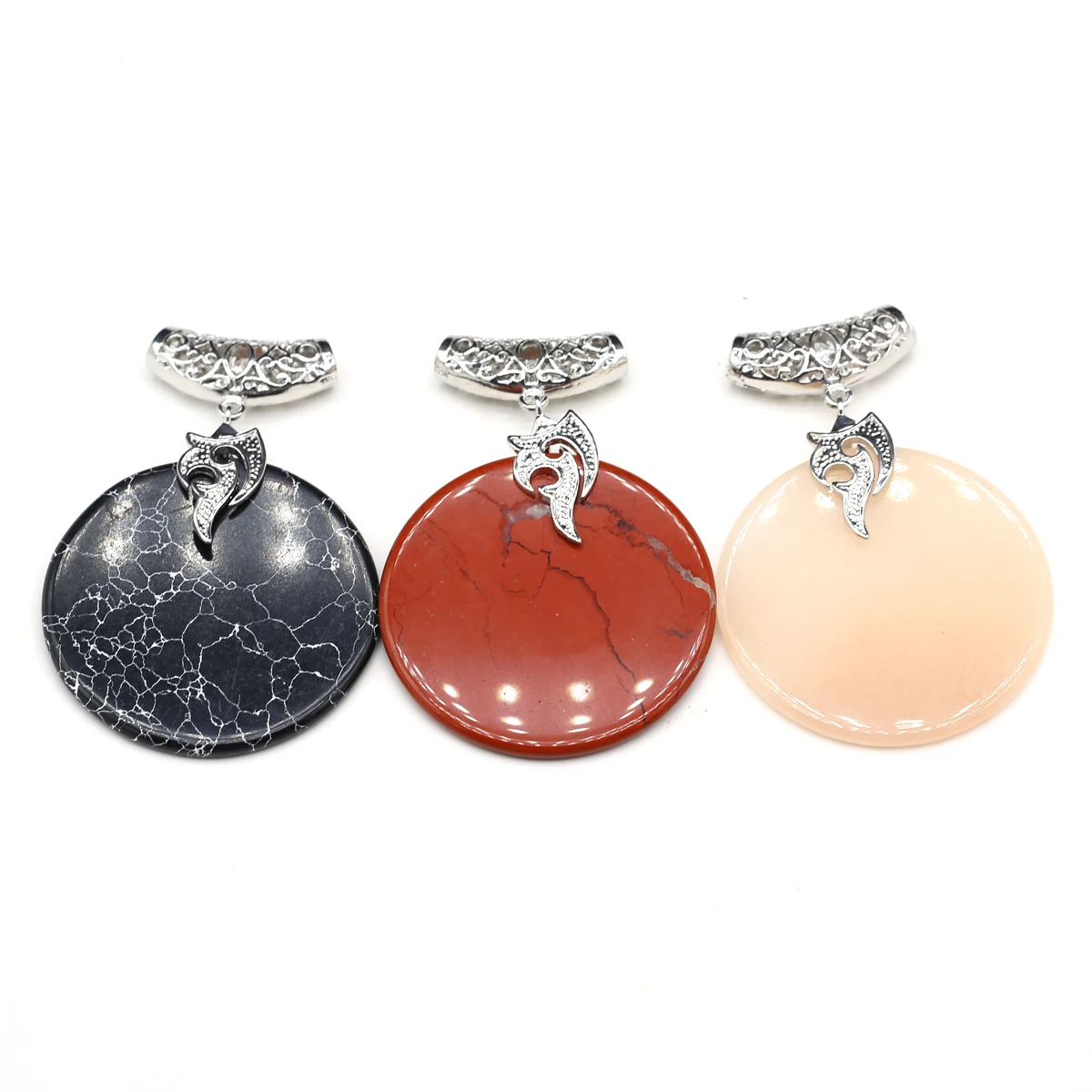 Round Natural Stone Pendant Flash Aventurine Damation Jasper Turquoise Amazonite Charms for Jewelry Making DIY Accessories 50mm