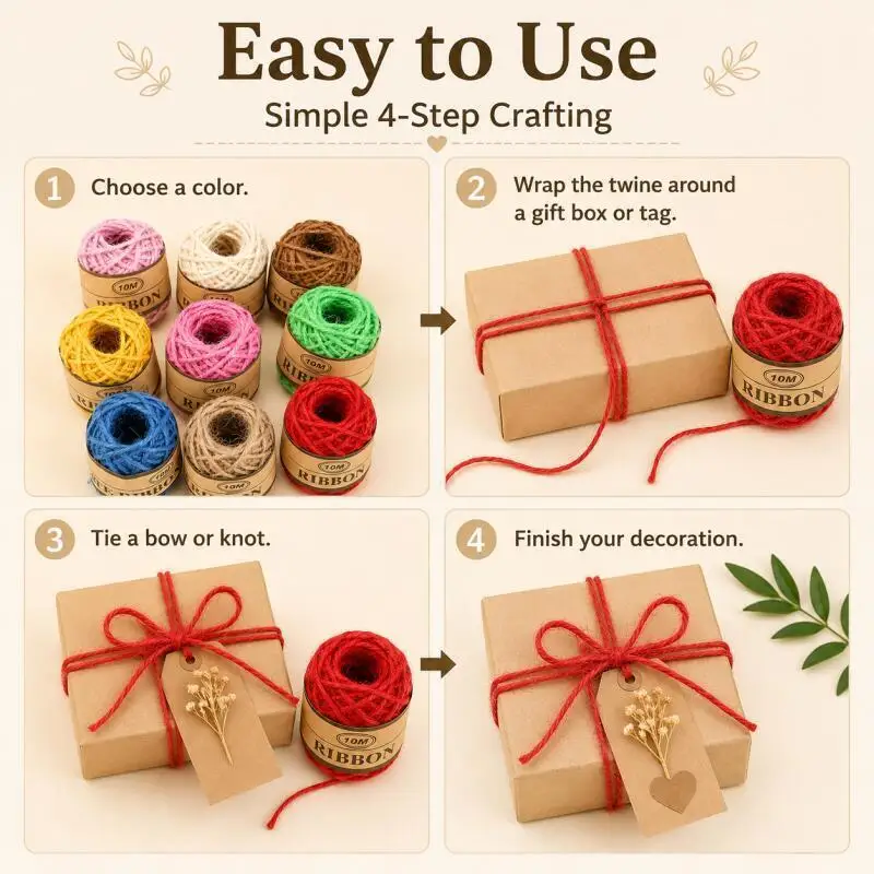 10m/Rolle Farbige Jute-Schnur Geflochtenes Seil für DIY Handarbeiten Hochzeitsdekoration Geschenkverpackung Zubehör – Detail 4