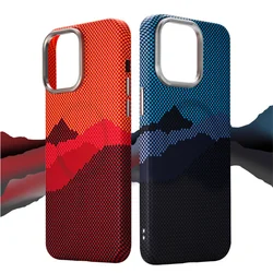 Alloy Lens frame Pixel Mountains Relief Magsafe case for iPhone 15Pro 13 14 15Pro Max Matte Wireless Charging Hard PC Cover