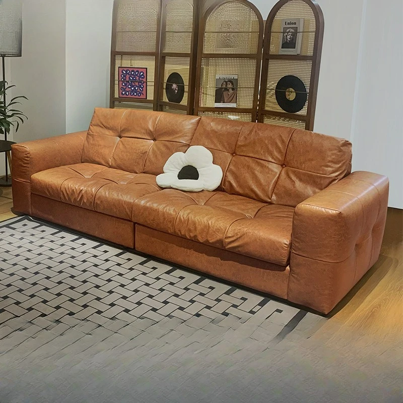 

Customizable French Vintage Oil Wax Leather Star Sofa