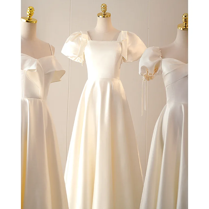 

Новое поступление: Элегантное длинное атласное платье цвета шампань для подружек невесты, женская одежда для выступлений, осень-весна