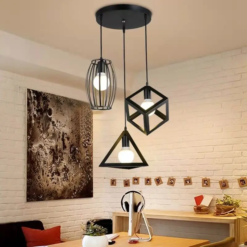 

Nordic Black Pendant Lights Industrial Vintage Loft Hanging Lamp Iron Art Kitchen Island cafe Bar Table Dining Room Chandelier