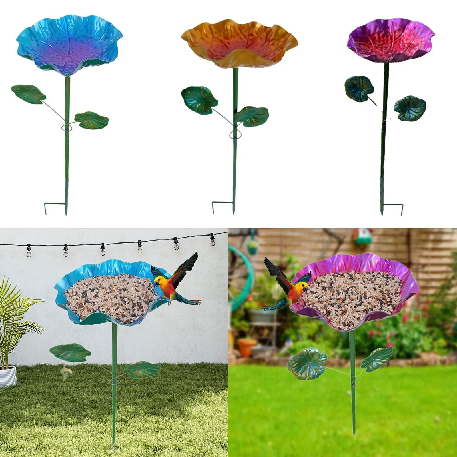 Bird Feeder Outdoor Iron Bird Water Bath Garden Bird Container for Backyard Patio Lawn Bird Supplies