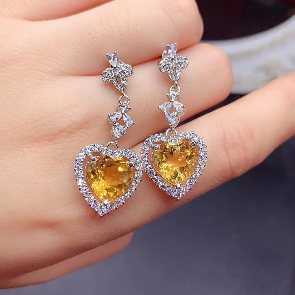 

Luxury Sterling Silver Citrine Drop Earrings for Party 10mm VVS Grade Natural Citrine 925 Silver Jewelry with Gold Plated