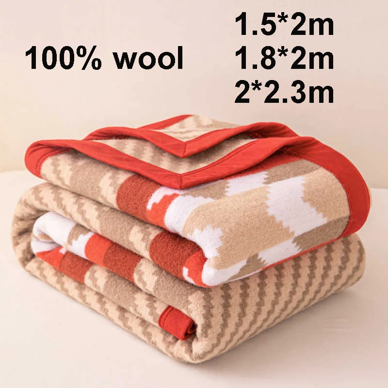 100% Wool Blanket 1.5*2/1.8*2/2*2.3m Warm Comforter Red Wool Blankets For Winter Spring Autumn Bedding Sofa Dormitory Camping
