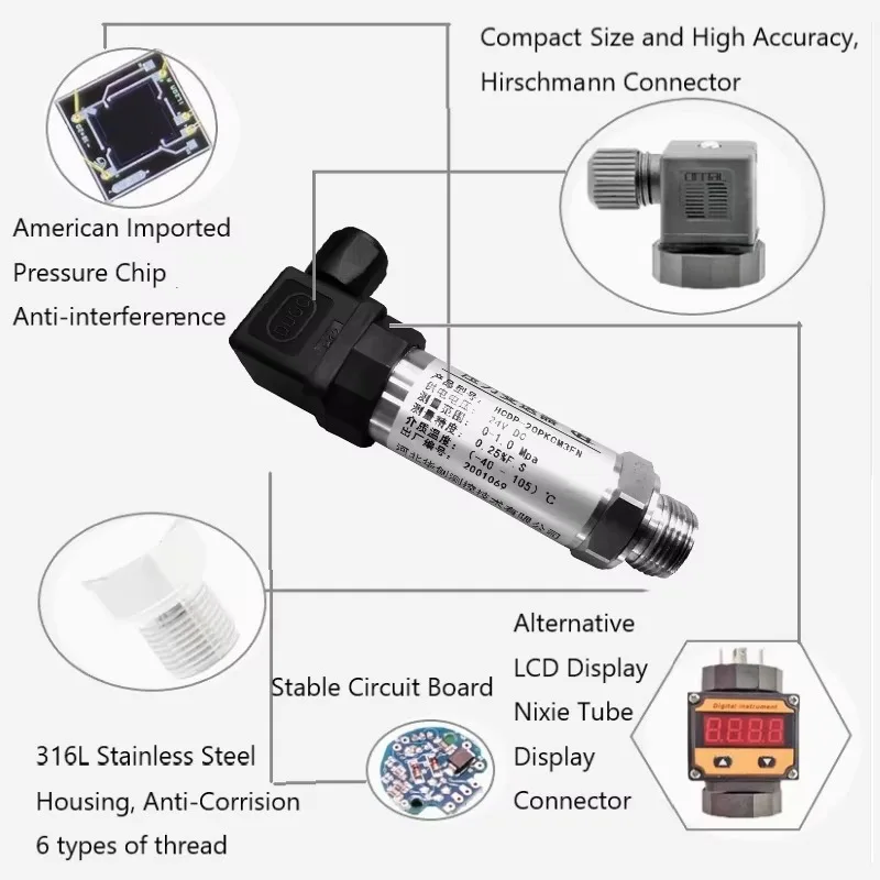 

Компактный взрывозащищенный датчик давления воды, воздуха и масла, абсолютный датчик давления 50 МПа, преобразователь давления масла