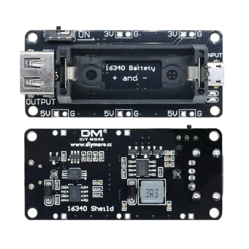 16340 Lithium Battery Charger Holder DIY Kit Dual Output 5V/3.3V ESP32 Expansion Board 4.5-5.5V Charge 1.3A/1.0A Max Current