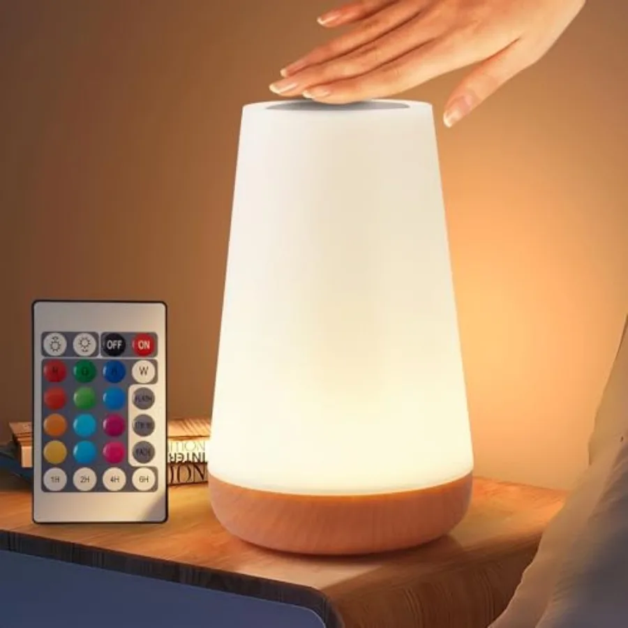 Night Light, Touch Bedside Table Lamp, Remote Control Dimmable Desk Lamp with RGB Color Changing, Portable Table Bedside Lamps