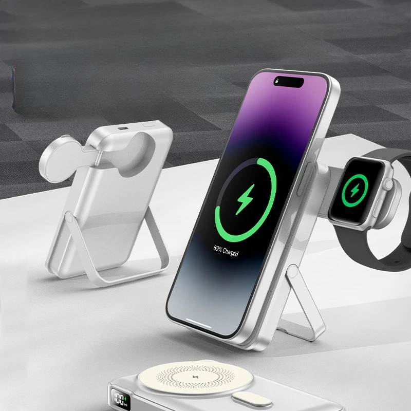 แบตสำรองไร้สาย 10000mAh ชาร์จเร็ว 22.5W สำหรับ iPhone 16 15 14 13 12 11 สำหรับ Apple Watch แบตสำรองแม่เหล็ก