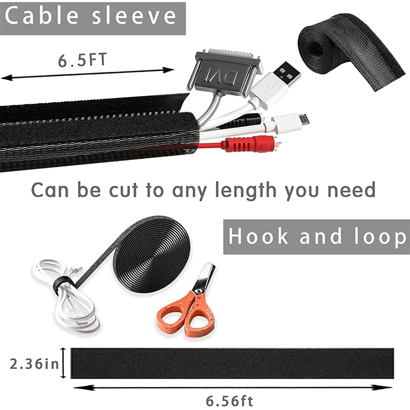 177Pcs Cable Management Cord Organizer Kit,Cable Sleeve,Cable Clips,Hook And Loop,Cable Protector,Labels For Home Office