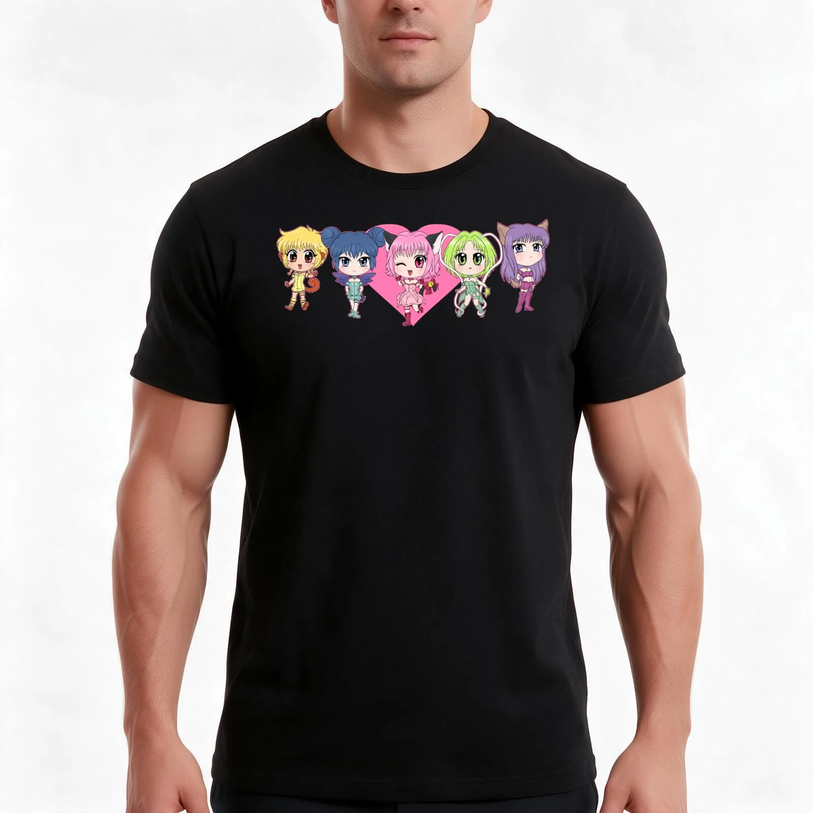 Tokyo Mew Mew Power T-Shirt, Summer Casual Cotton Tee, Oversized Streetwear Tops, Vintage Graphic Print, Loose Fit Short Sleeve