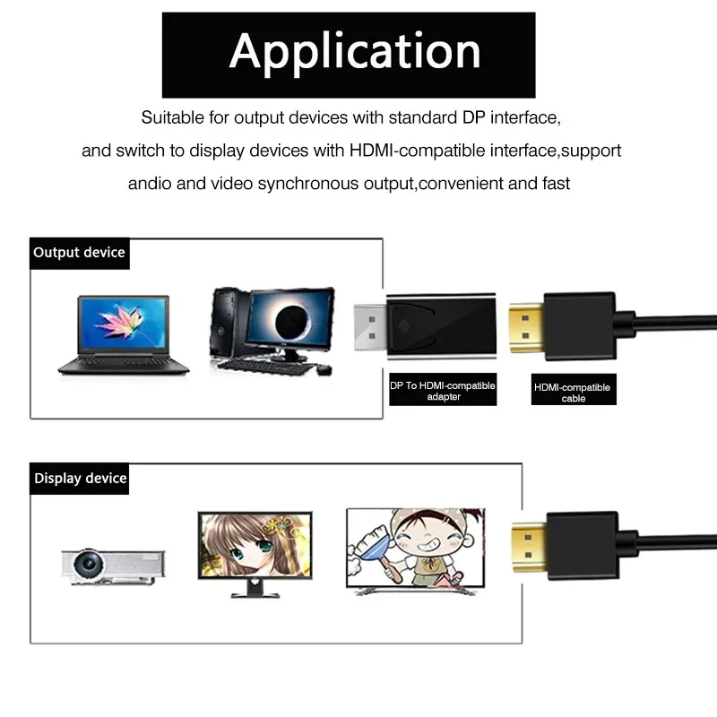 4K DisplayPort to HDMI Adapter Converter Display Port Male DP to HDMI Female HD TV Cable Adapter Video Audio For PC TV Projector