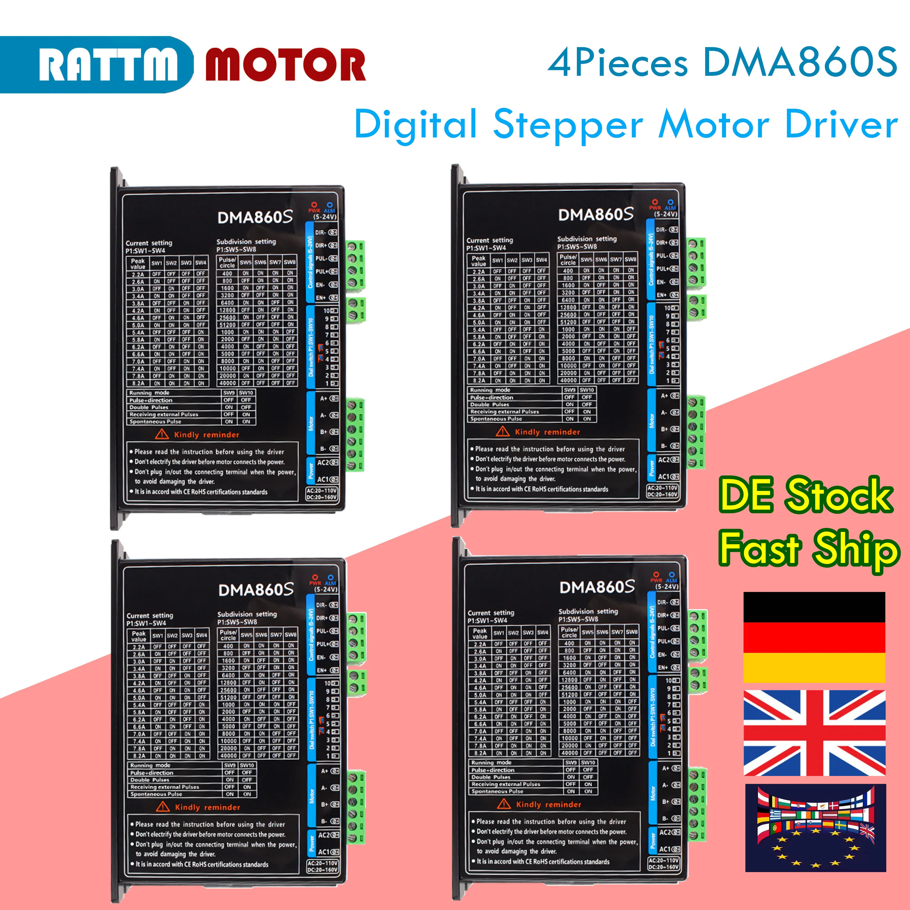 

New DMA860S Stepper Motor Driver DC 18-160VDC / AC 18-110VAC, 2 Phase, for Nema34 86 Stepping Motor『EU Stock』