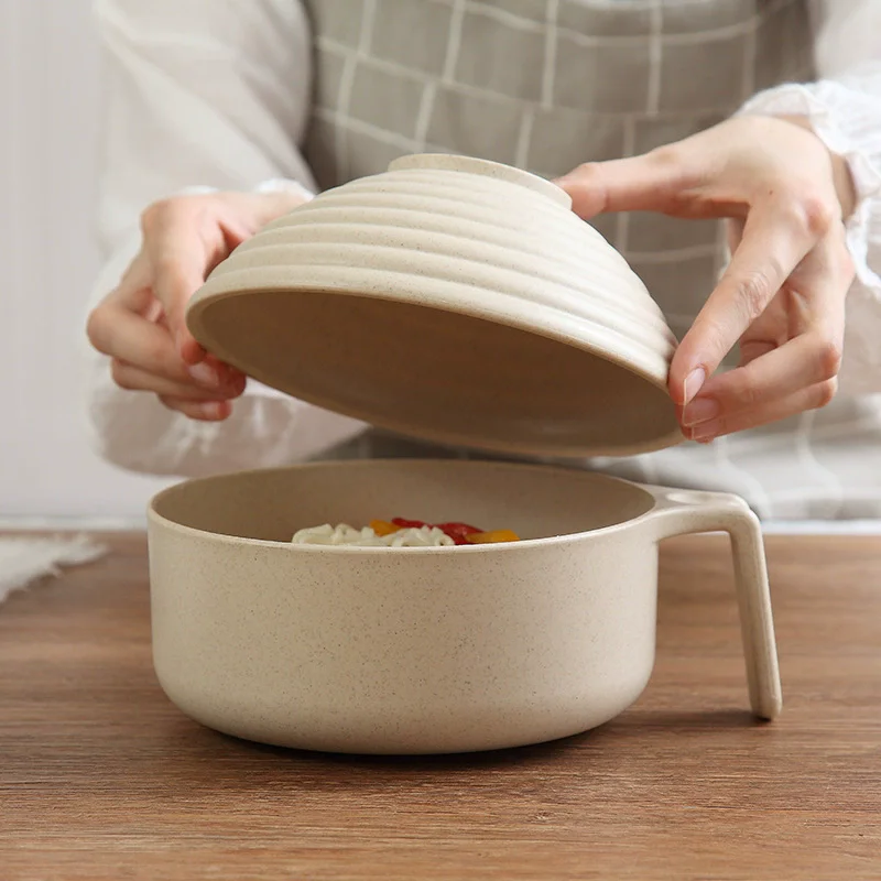 Wheat Straw Bowl Kitchen Spoon Chopsticks Fork Kitchen Tableware Sets Anti-Fall Bowls Noodle Soup Snack Salad Fruit Bowl view 3