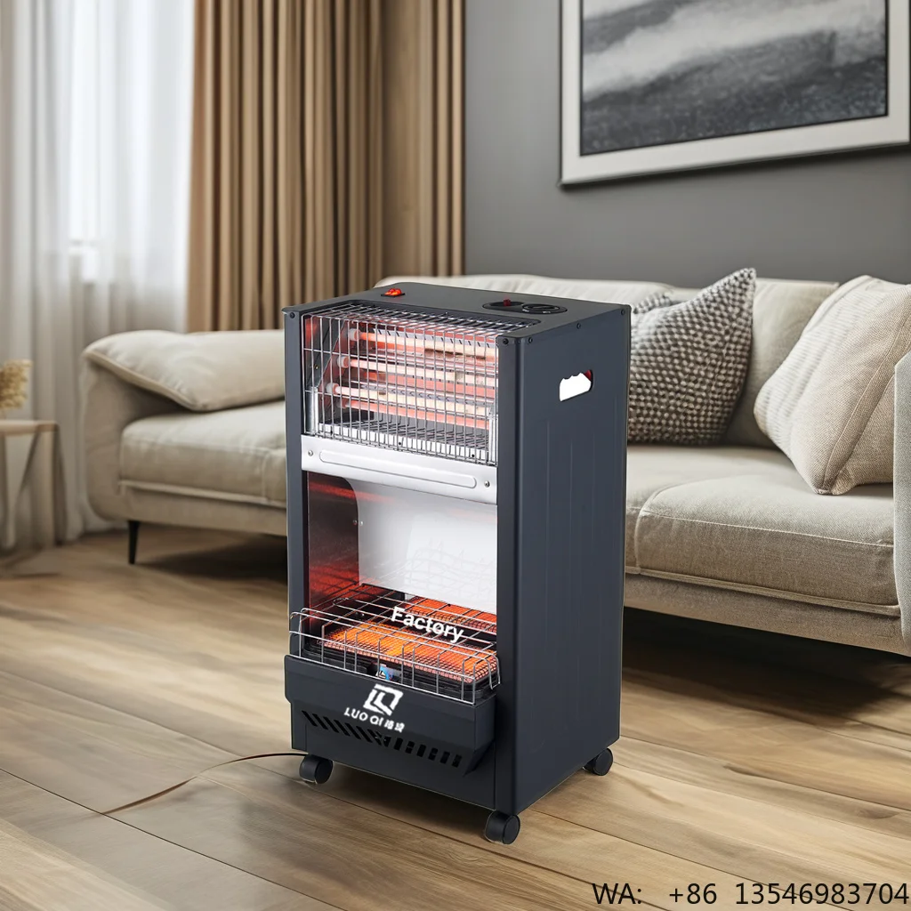 Hybrid Gas Electric Heater 1200W Electric 3.6kW Gas Room Heater UKCA CE Certified Mobile Infrared Heater with Cylinder Cabin