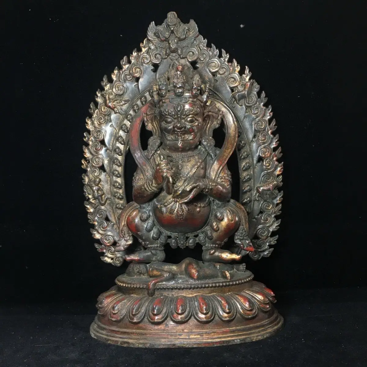Antique Tibetan Buddhism Lord Mahakala Bhairav Statue Buddhist Protector Religious Worship Sculpture Home Altar Decorative