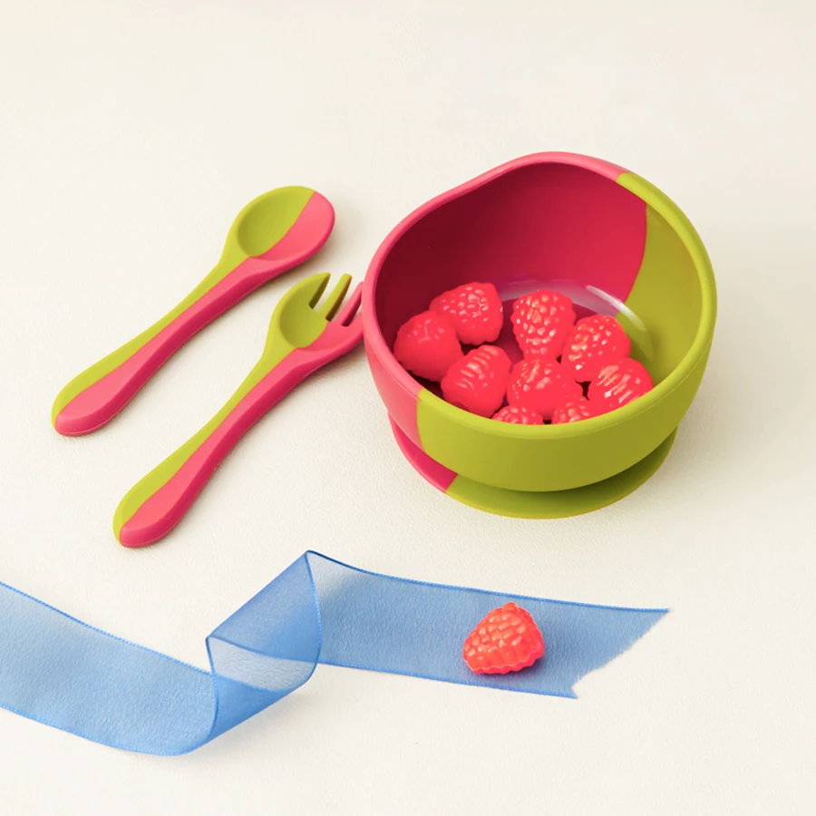 

3 шт., наборы детской силиконовой посуды, цветная контрастная присоска, мягкая ложка, вилка, набор для кормления, детский обеденный набор, детская посуда
