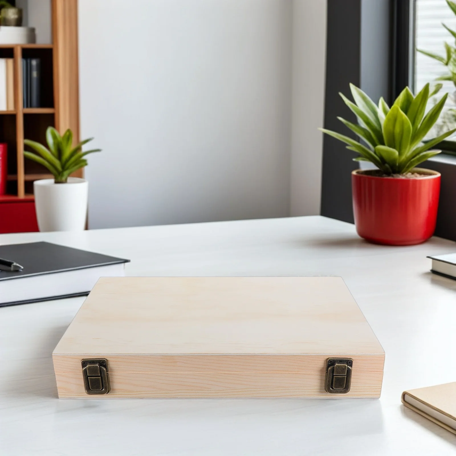 صندوق تخزين خشبي كبير، غطاء مفصلي صلب غير مكتمل، منظم حرفي للمجوهرات، حلية مستطيلة مزخرفة ذاتية الصنع #4