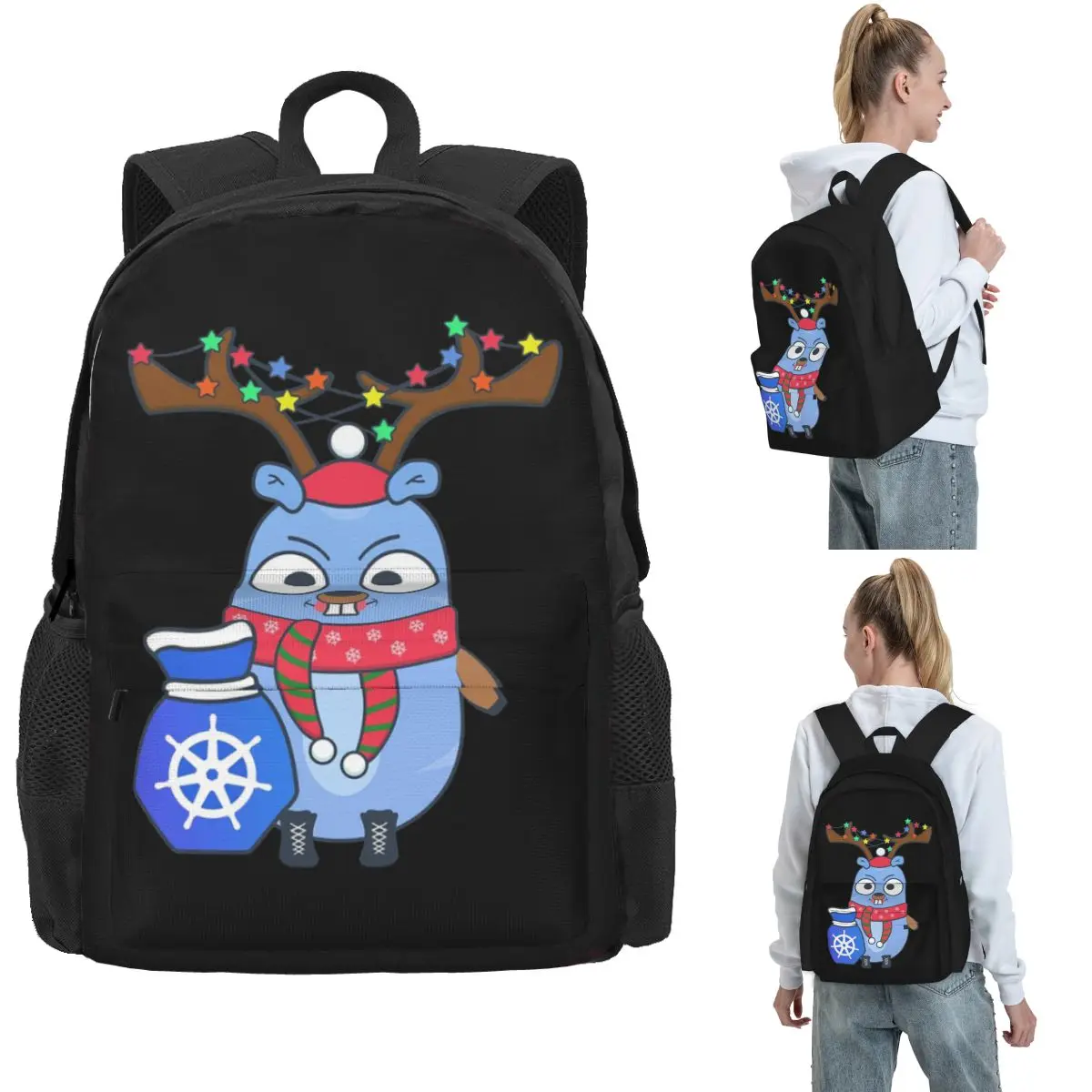 

Golang Gopher And Kubernetes Backpack Hot Sale Daypack Large Capacity Children BookBag School Bag Shoulder Bags for Men Women