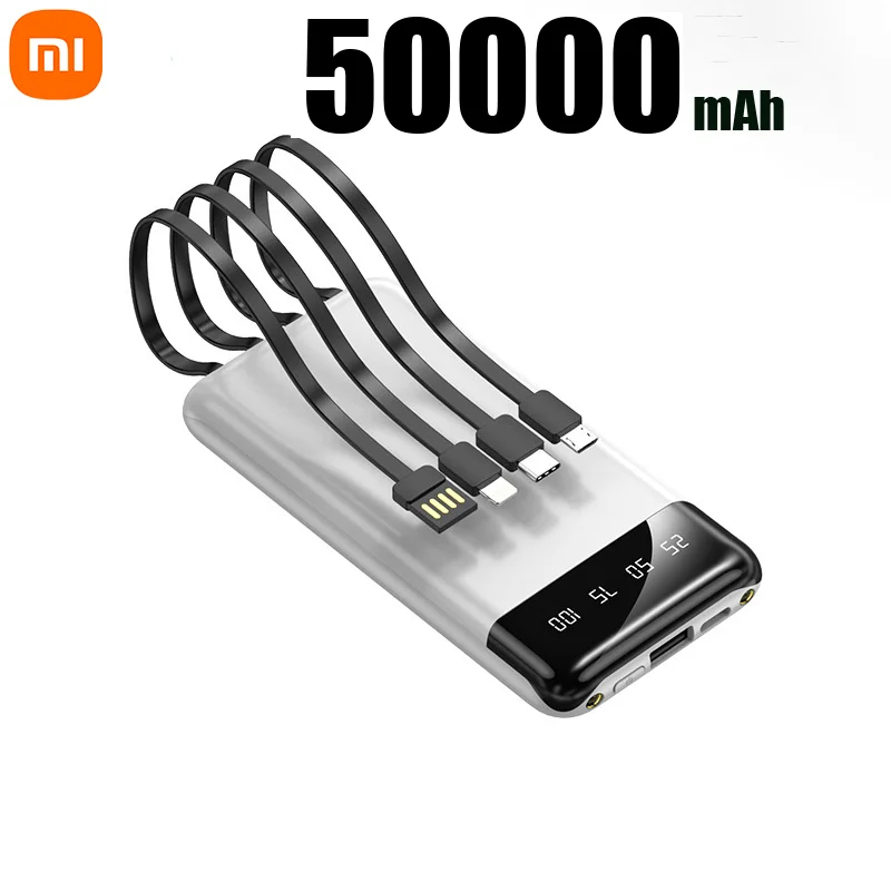 Xiaomi 50000mAh Large Capacity Power Bank 4 in 1 Built in Cables Powerbank LED Intelligent Digital Display for Iphone Samsung