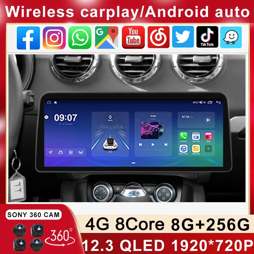 

12.3" For Audi TT MK2 8J 2006 2007 2008 2009 2010 2011 2012 Android 13 Car Stereo Multimedia Video Player Head Unit Carplay auto