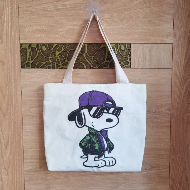 Kawaii Snoopy Anime Print Fresh Canvas Tote Bag Large Capacity Mommy Handbag Shopping Shoulder Bag Daily Travel Storage Gift