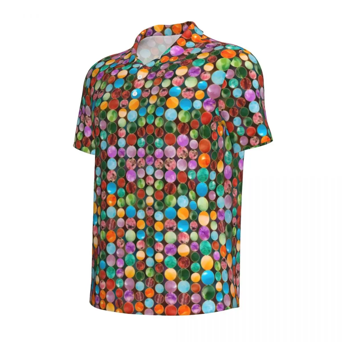 Colorful Beads Casual T-Shirts Tumbled Gemstones Print Polo Shirts Turn Down Collar Funny Shirt Summer Man Design Plus Size Tops