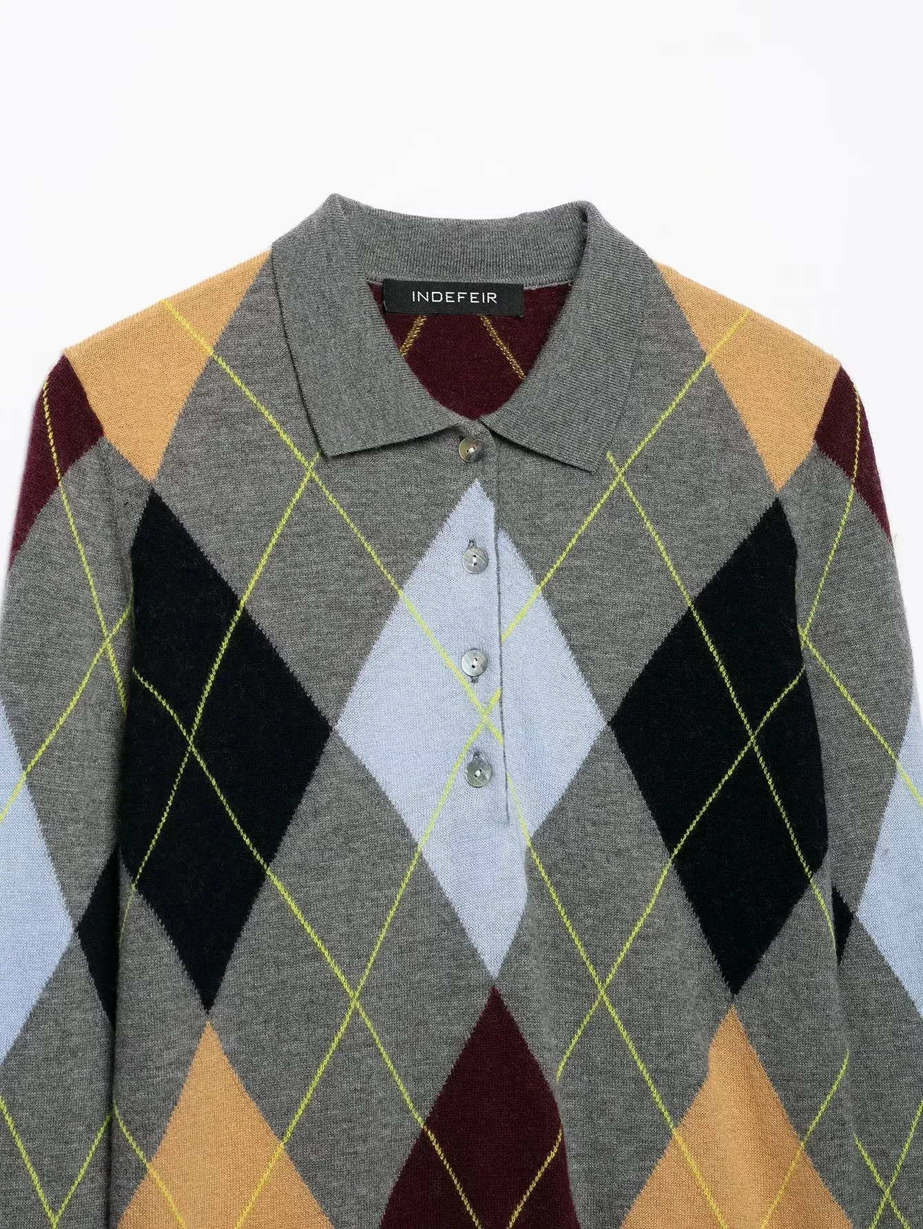 KONDALA Women Trendy Argyle Long Sleeve Knitted Top Lapel Buttons Sweater New Fashion 2026 Spring Early Fall High Street Outwear