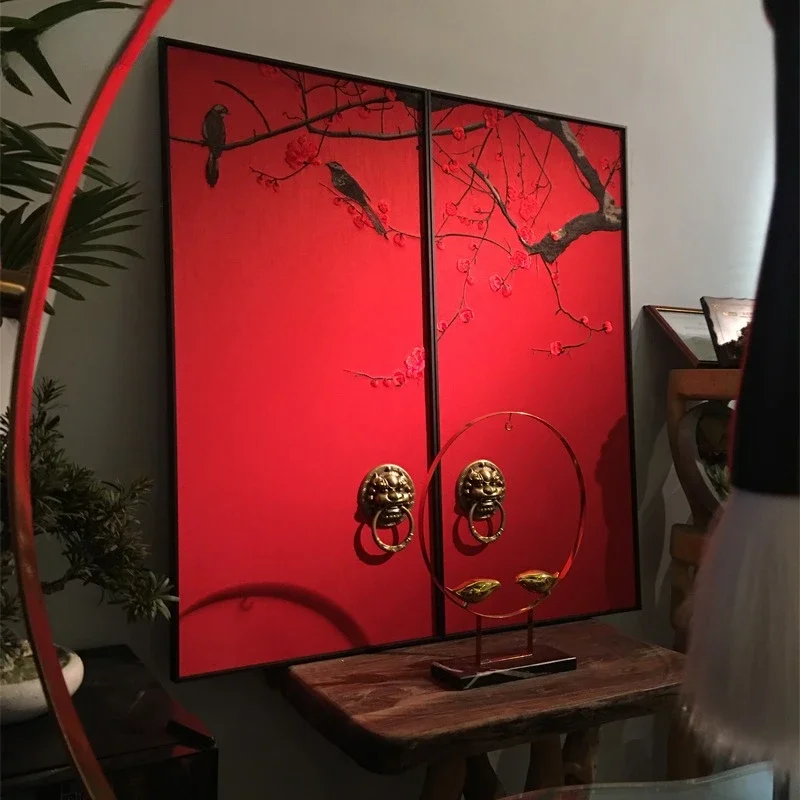 

New Chinese sofa background wall decorative painting, classical entrance embroidery mural