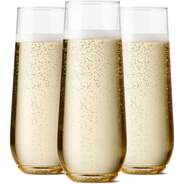 POP 9oz Flute, Premium Quality, Recyclable, Unbreakable & Crystal Clear Plastic Champagne Glasses