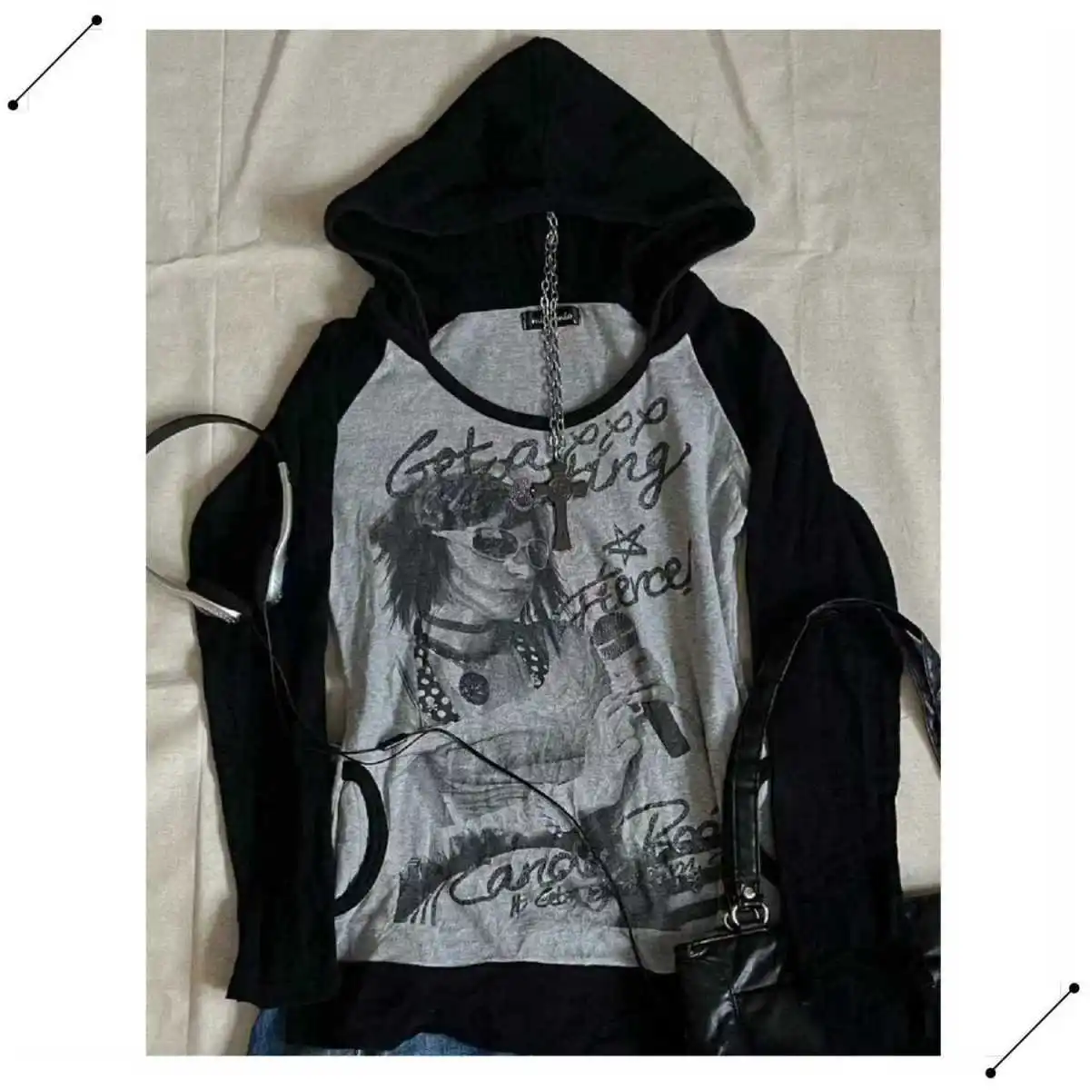 

Hoodie Y2k Clothes Punk Woman Sweatshirt Vintage Harajuku Aesthetic Graphic Hooded Grunge Girl Pullover Shirt Streetwear Hoody