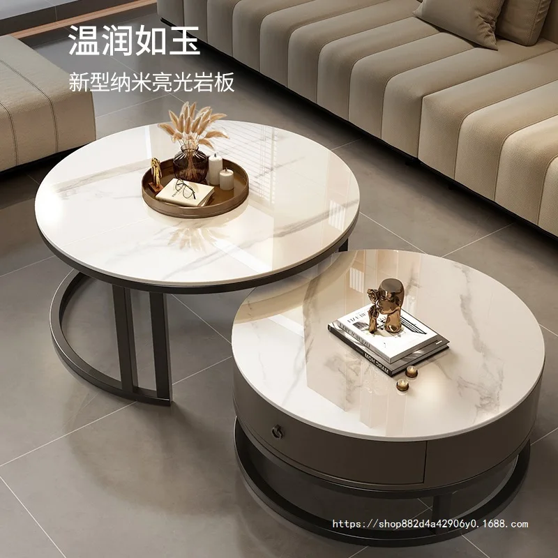 

Slate round coffee table Internet celebrity storage creative light luxury living room high-end minimalist style simple home use