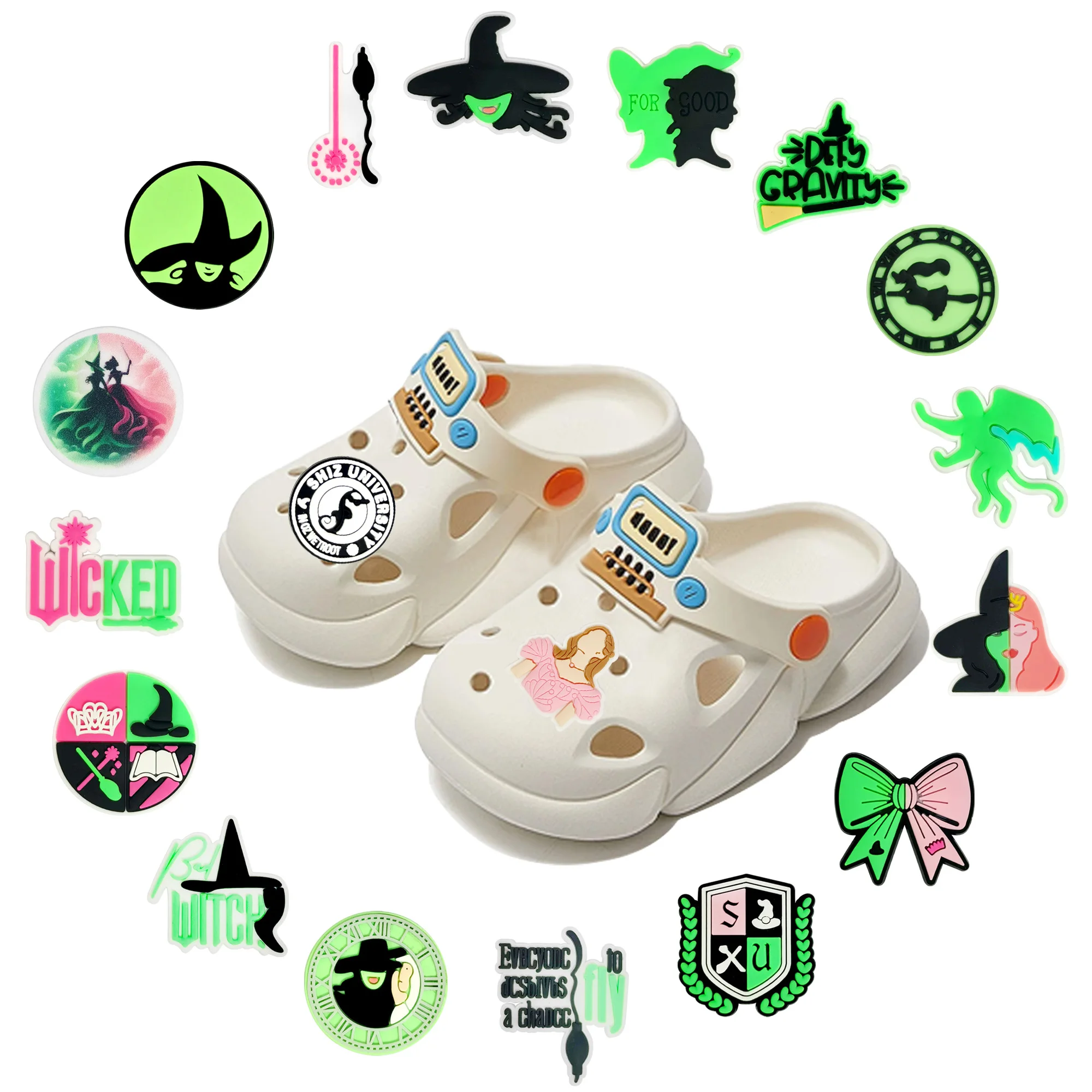 

9-108PCS Jade Witch and Bubble Skirt Fairy Shoe Charms Fantasy PVC Decoration high-quality Detachable Waterproof For Party Gifts