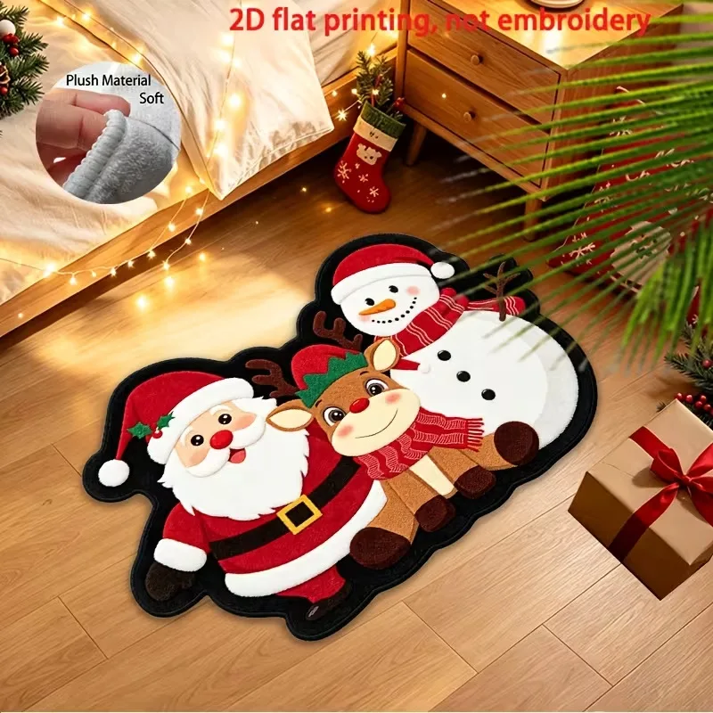 VIKAMA Two Gray Cats Santa Hat Reindeer Sweater WELCOME Door Mat, Non Slip Absorbent Soft Plush Mat Front Door, Xmas Decor Gift