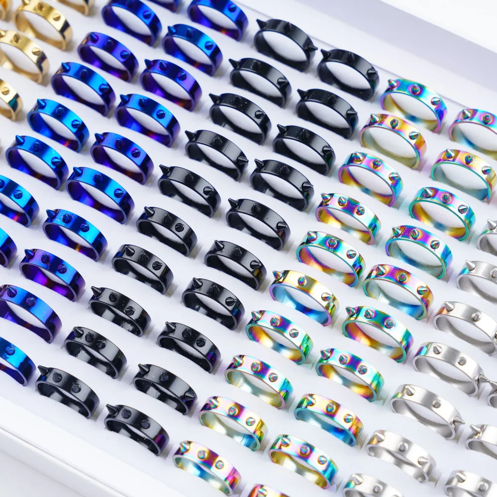 20Pcs/Lot Fashion Punk Spike Rivet Stainless Steel Rings for Men Women Personality Jewelry Accessories Party Gifts