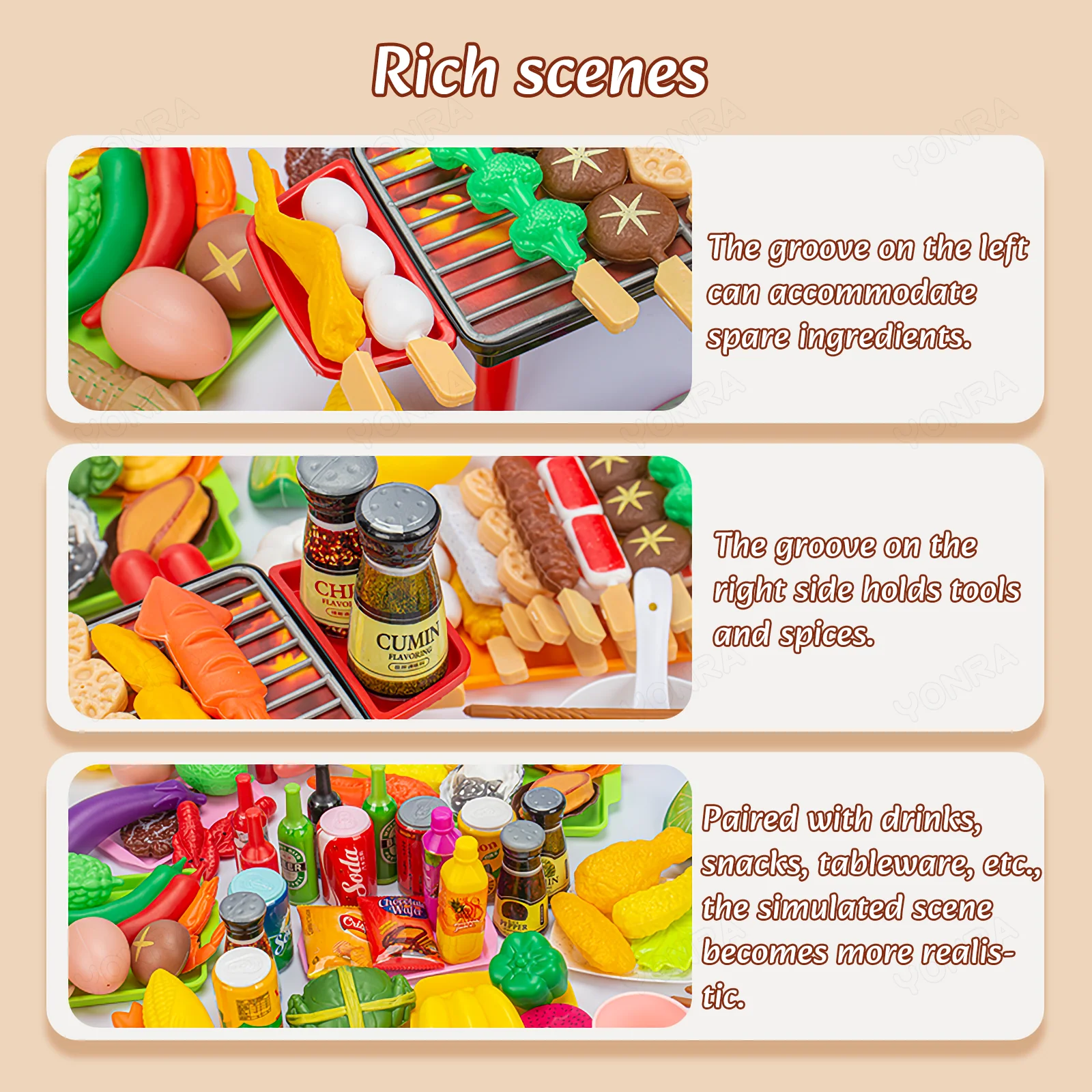 Kitchen Pretend Play Toys Barbecue Set Children's Cooking Toys Simulation Food Multi-set Gift for Kids Girls Boys Toddlers