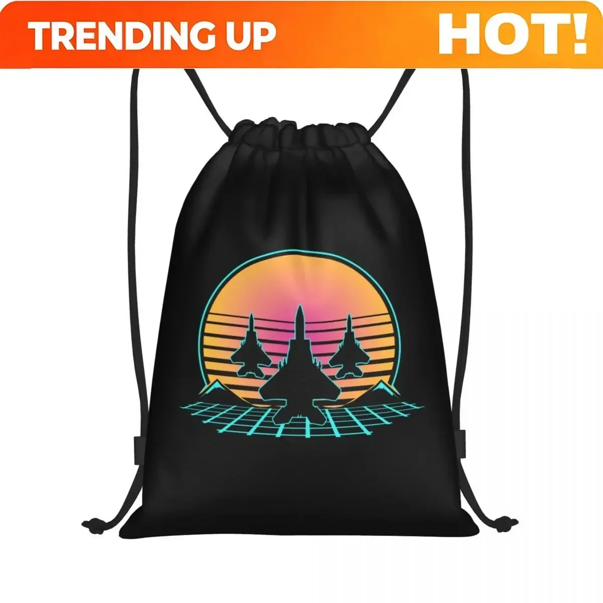 Custom Bag Retro Airforce Fighter Jet Drawstring Bag Women Men Lightweight Pilot Airplane Sports Gym Storage Backpack