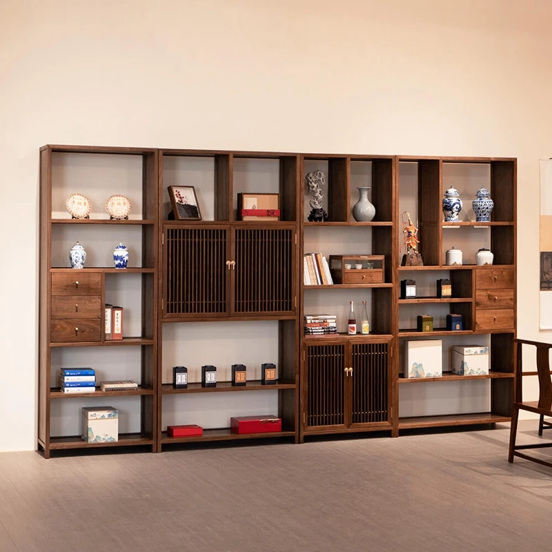 New Chinese-style North American black walnut Bogu shelf, Song-style aesthetic Zen solid wood storage bookcase