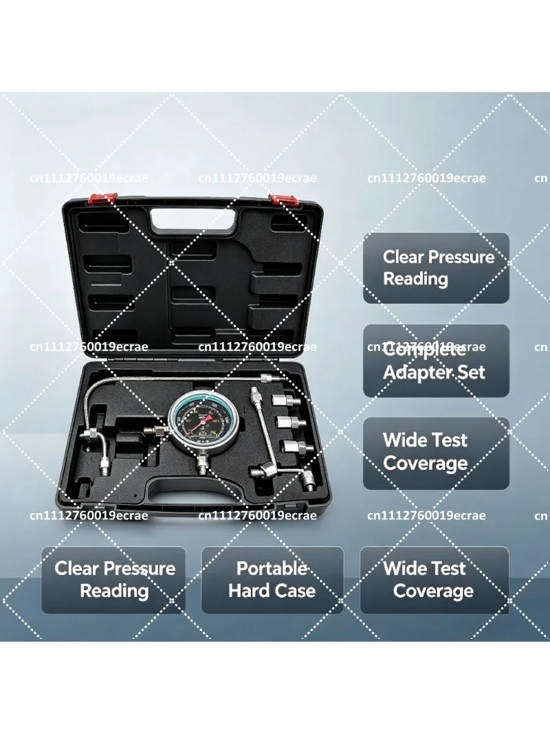 Diesel Fuel Rail Pressure Tester Kit, High Pressure Common Rail Gauge Set for Engine Diagnostic Maintenance