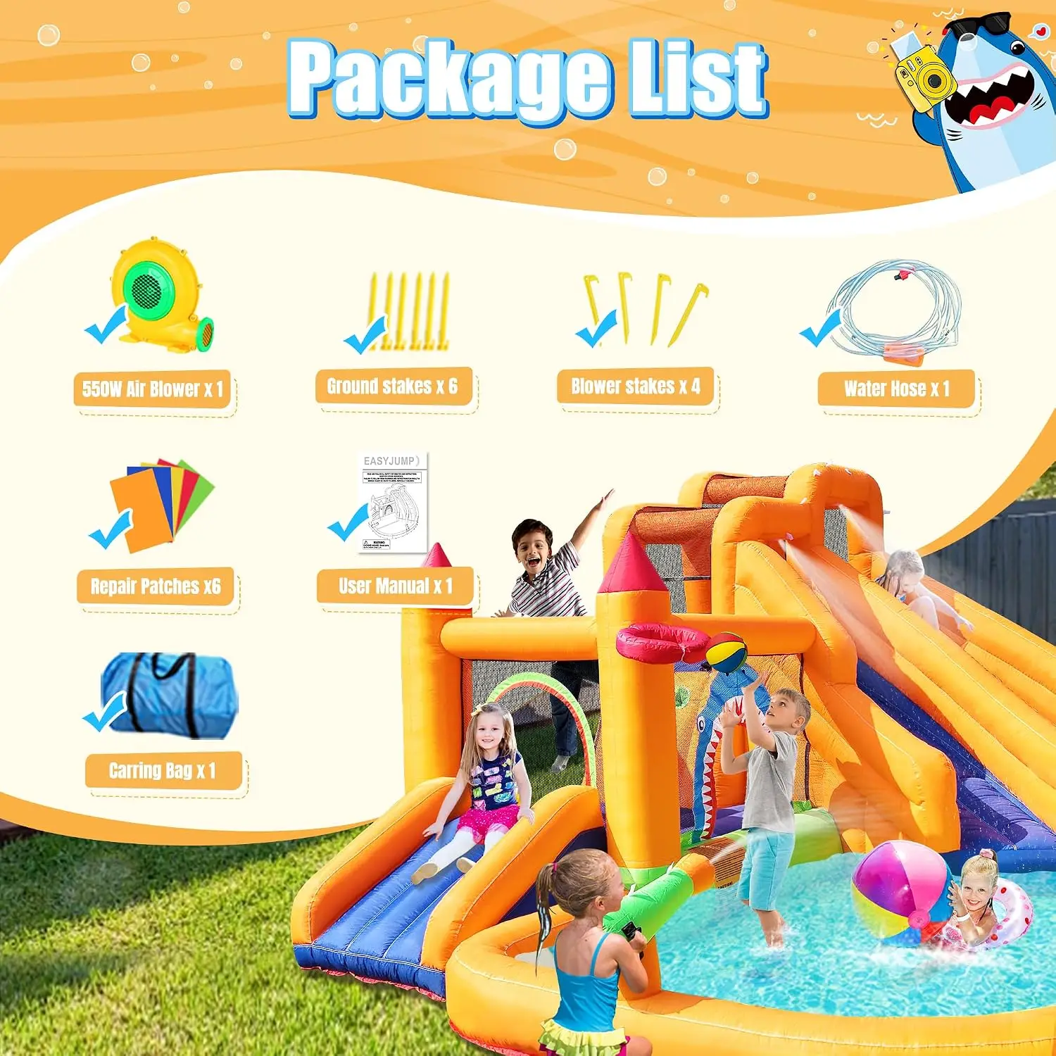 10 in 1 Inflatable Water Bounce House Triple Kid Water Slide with Blower | Easy & Fast Inflatable,Cannon,Climbing Wall,Jumping,S view 5