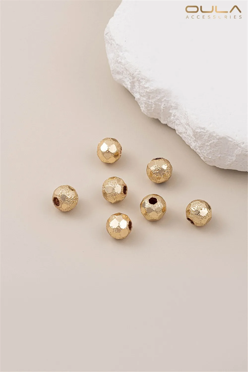 14K Gold-Color Plated Glitter Sand Smooth Laser Bead 6mm Cut Round Bead DIY Handmade Jewelry Bead Material