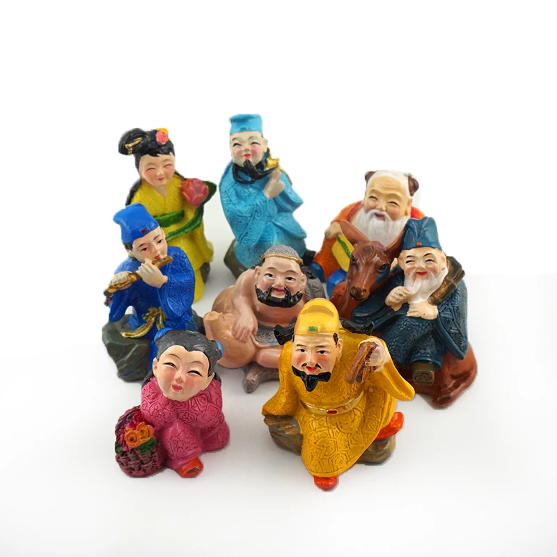 resin figure mental psychological sand table game box court therapy  Chinese mythology eight immortals cross the sea 8pcs/set