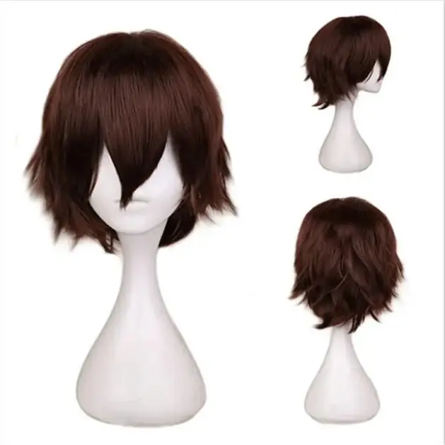 Peluca de pelo corto para hombre, pelo sintético con flequillo, color negro, Blanco, Morado, Rubio, rojo, Cosplay, disfraz de Anime, Halloween